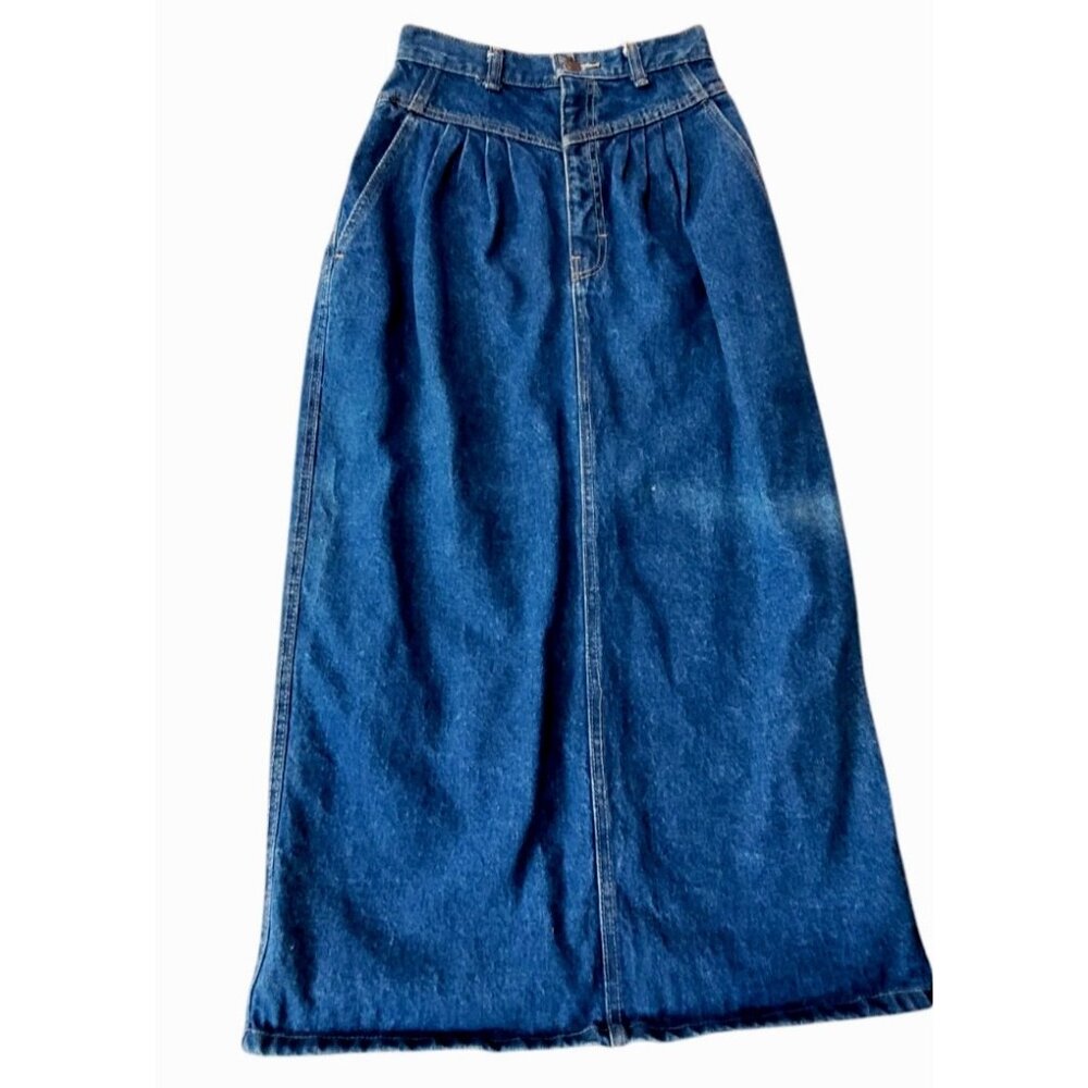 Vintage 1980's Denim Skirt XS Middy British Raj Talon Zip Pleated Pockets Pencil